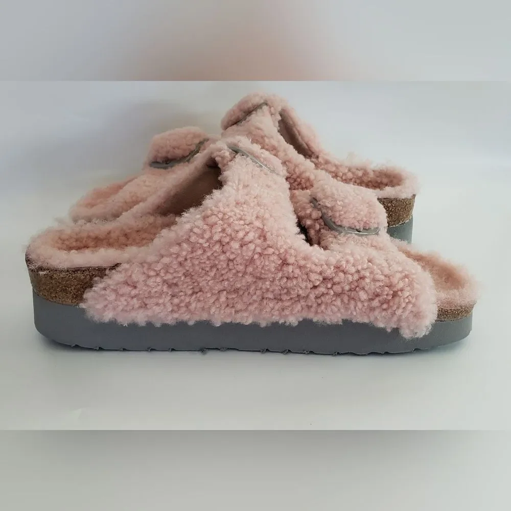 NWT Birkenstock Papillio Big Buckle Teddy Crystal Rose